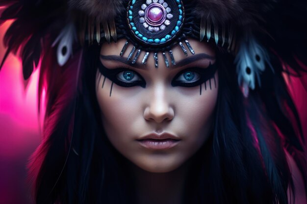 Photo a woman with blue eyes and black makeup
