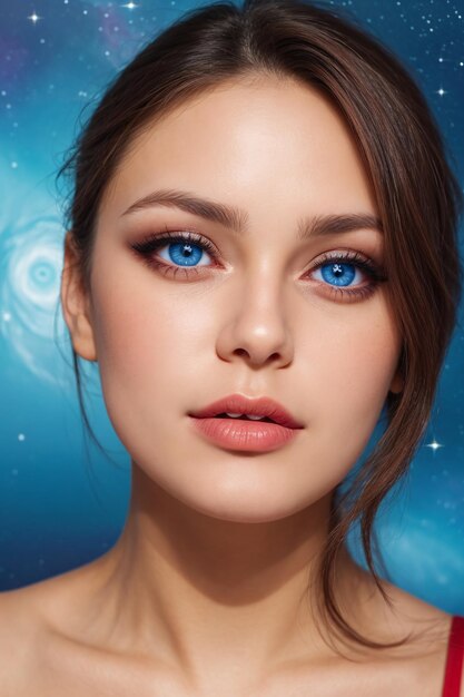 Photo a woman with blue eyes and a blue eye