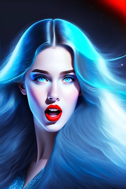 青い目と青い髪の女性