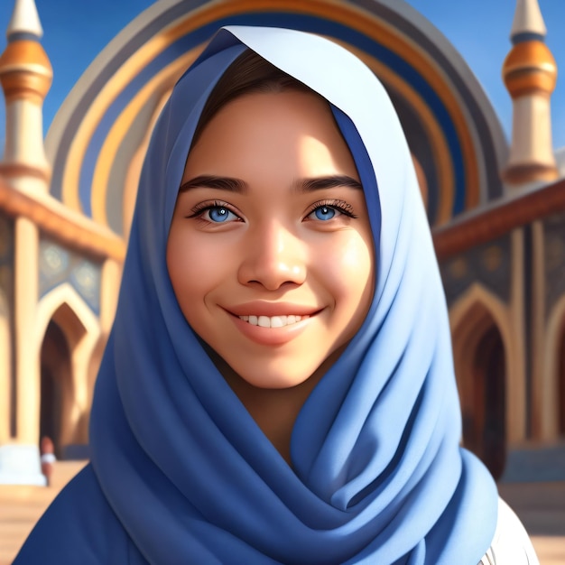 Premium Photo  A cartoon of a girl wearing a hijab and a blue scarf