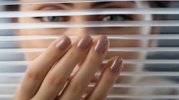 woman with blue eyes and eye behind blinds