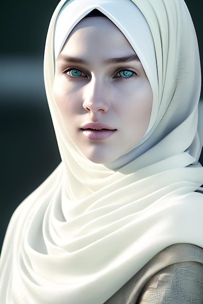 A woman with blue eyes and a hijab