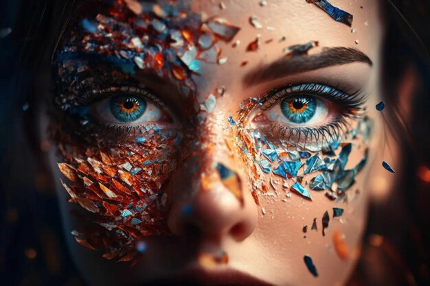 A woman with blue eyes and a lot of glass on her face