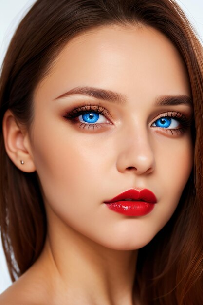 Photo a woman with blue eyes and a red lip