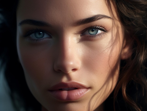 женщина с голубыми глазами и теней на лице