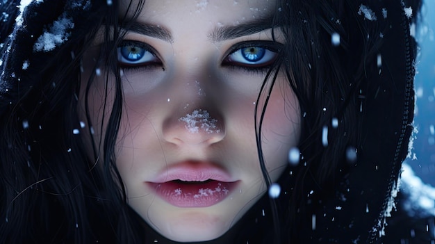 Premium AI Image | a woman with blue eyes and snow on her nose