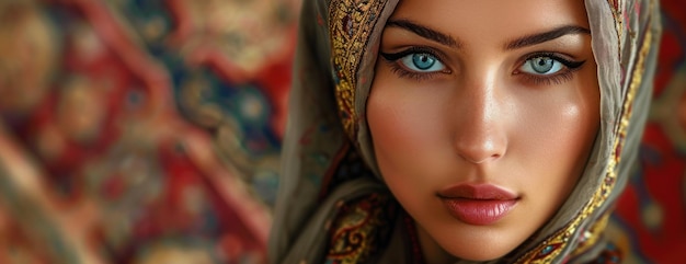 写真 ヘッドスカーフをかぶった青い眼の女性