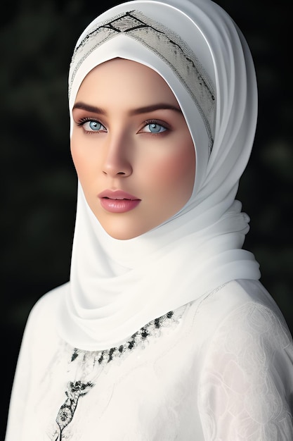 Premium Photo | A woman with blue eyes and a white hijab