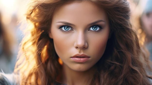 Photo a woman with blue eyes