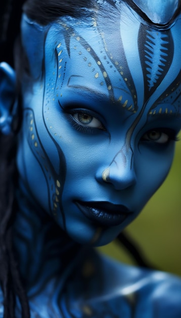 A woman with blue face paint