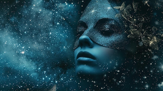 A Woman with a Blue Face and Stars in the Background