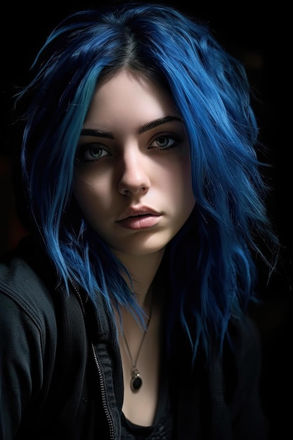 a woman with blue hair