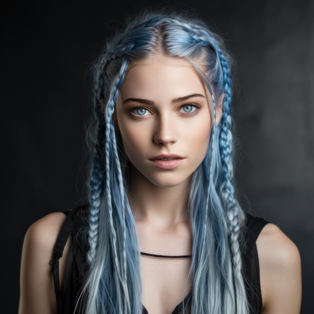 a woman with blue hair