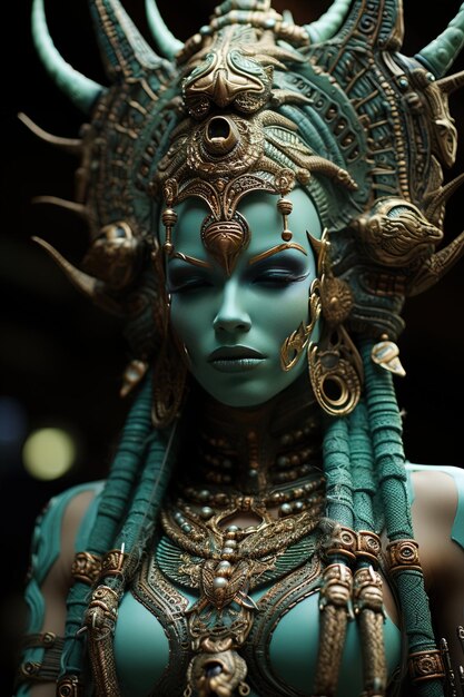 Photo a woman with a blue head dress and a green headdress