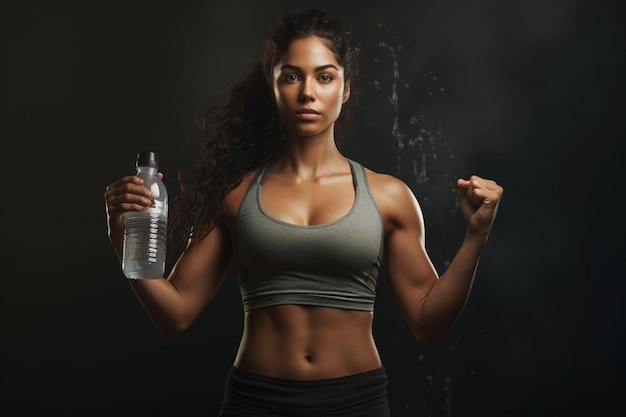 a woman with a bottle of water in her hand