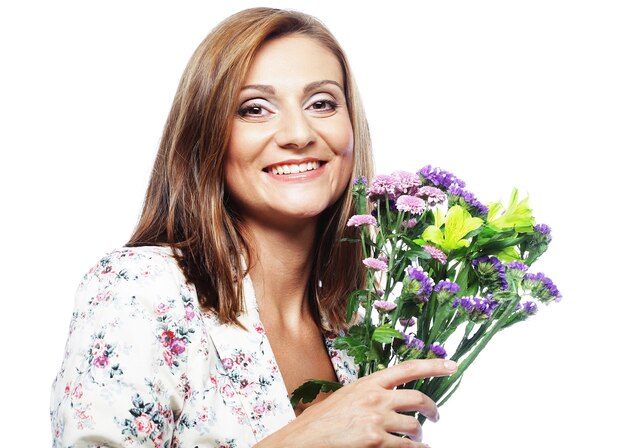 Woman with bouquet flowers