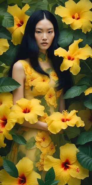 woman with a bouquet of yellow flowers