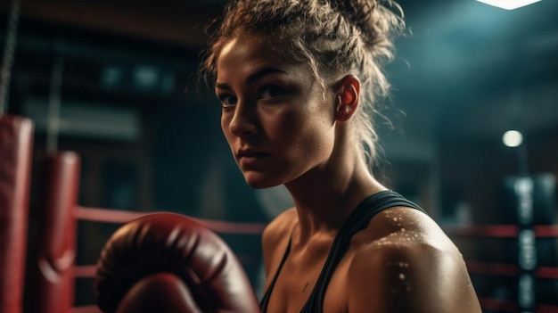 A woman with boxing gloves in a gym