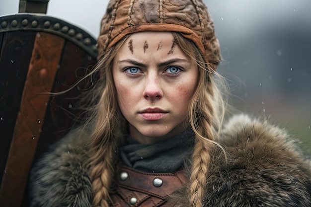 Foto una donna con le trecce e un cappello di pelliccia