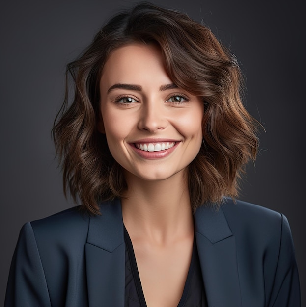 A woman with brown hair and a blue blazer smiles at the camera.