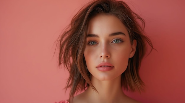 Photo a woman with brown hair and blue eyes