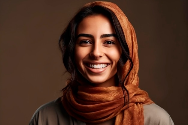 A woman with brown hair and a brown scarf smiles for the camera.