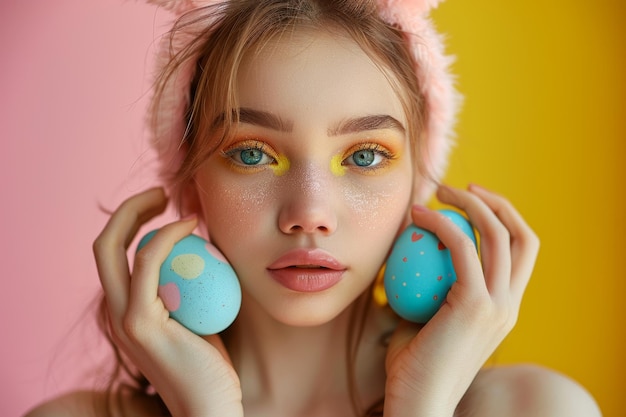 Woman With Bunny Ears Holding Two Eggs