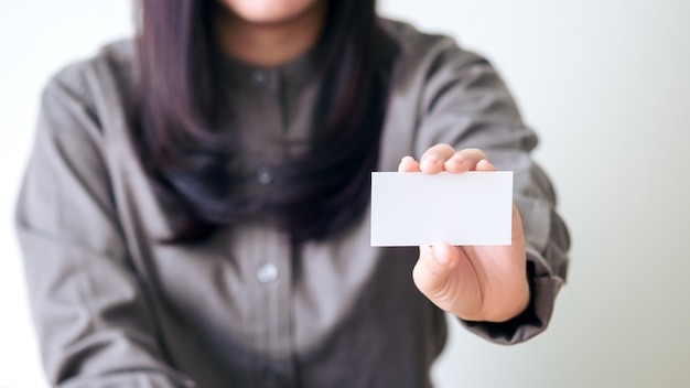 Woman with business name card