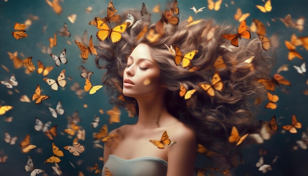 Женщина с бабочками в волосах