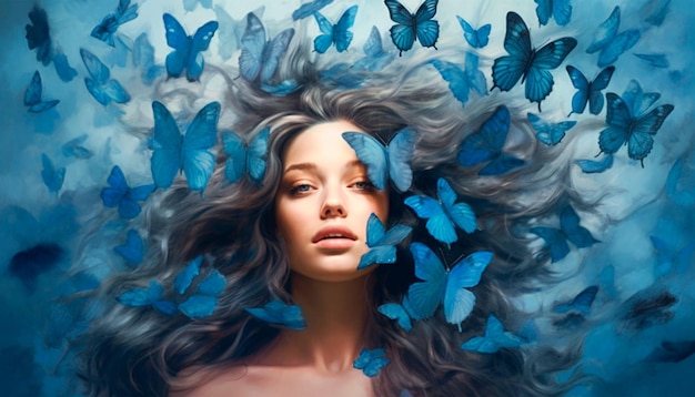 Foto una donna con le farfalle tra i capelli