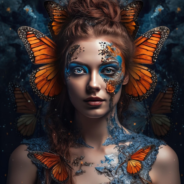 Женщина с бабочкой на лице