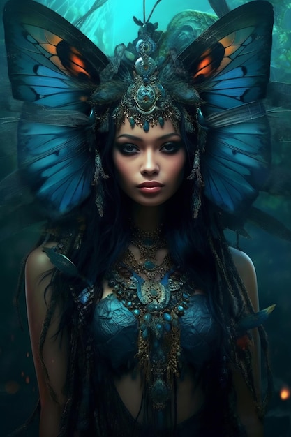 Женщина с бабочкой на голове