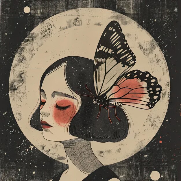 Foto una donna con una farfalla sulla testa