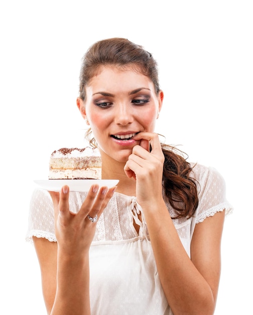 Foto la donna con una torta