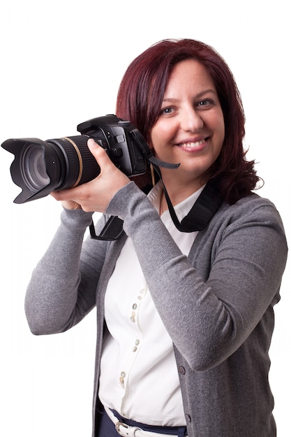 Foto donna con macchina fotografica