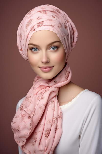 a woman with cancer wearing stylish headscarves AI generative