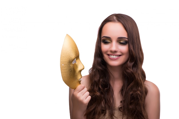 Woman with carnival mask isolated on white