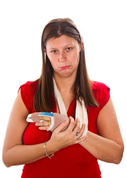 Woman  with a cast on finger