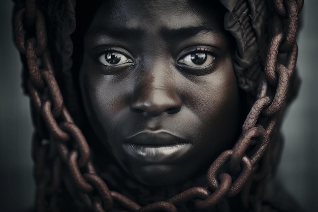 A woman with a chain around her neck looks at the camera.