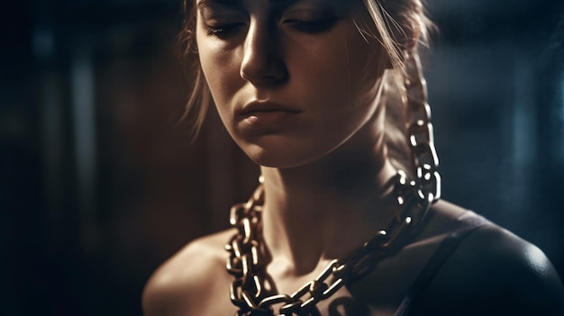 A woman with a chain around her neck