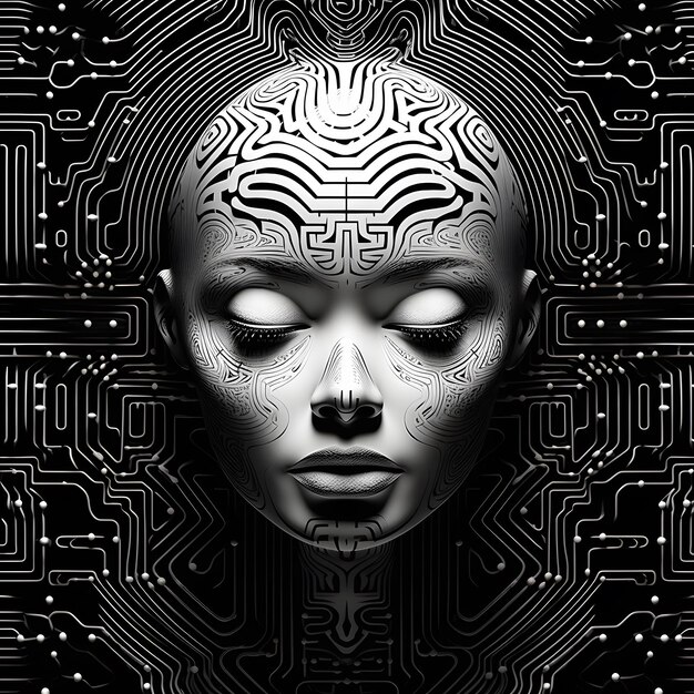 Photo a woman with a circuit board pattern on her face