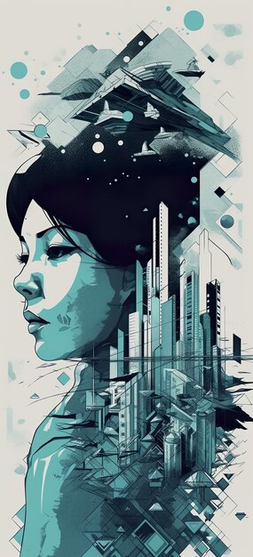 A woman with a city in the background AI generative image Asian woman portrait