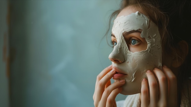 Woman with clay mask on face