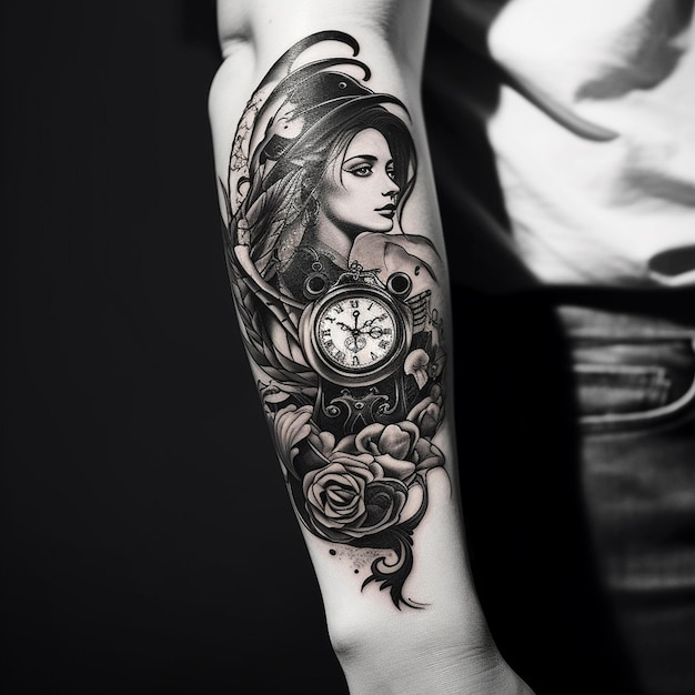 A woman with a clock on her arm