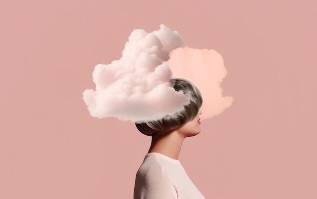 A woman with a cloud on her head