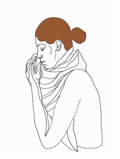 風邪をひいてスカーフをかぶってティッシュを握っている女性ジェネレーティブAI