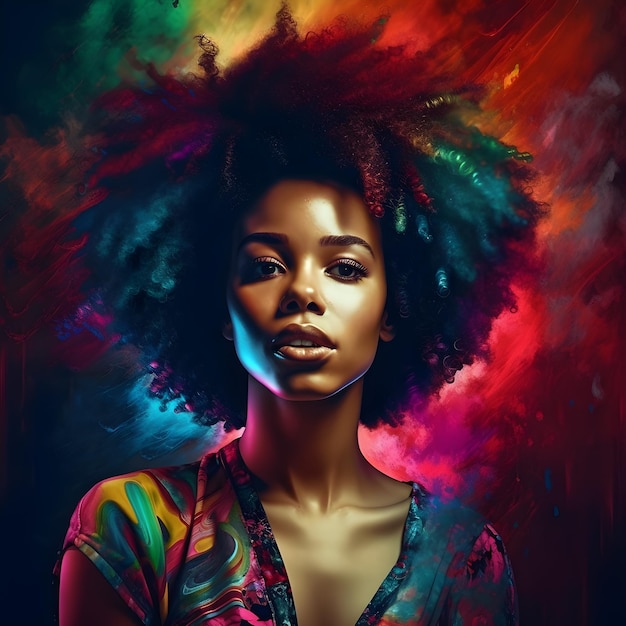 A woman with a colorful background that says'black woman '