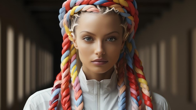 Photo a woman with colorful braids