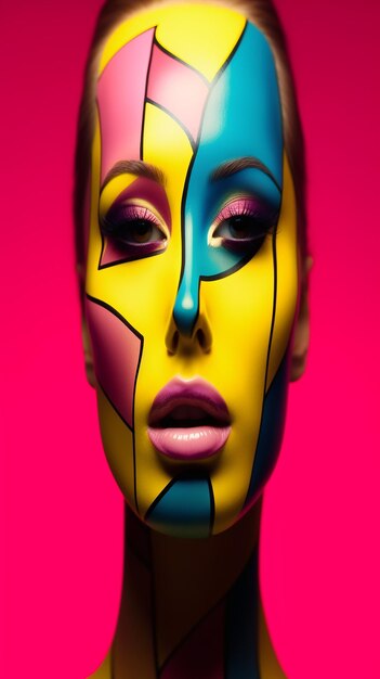 a woman with a colorful face and a colorful mask of the face.