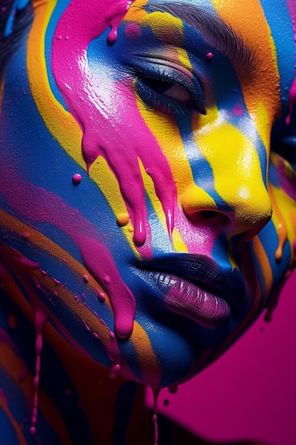 a woman with a colorful face paint on her face